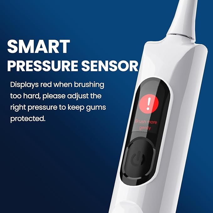 Electric Toothbrush, Sonic Toothbrush for Adults Teens with Pressure Sensor, AI Zone Cleaning Tracking, 5 Modes & 3 Intensities, 180 Days Battery Life, 4 Brush Heads with Travel Case, White