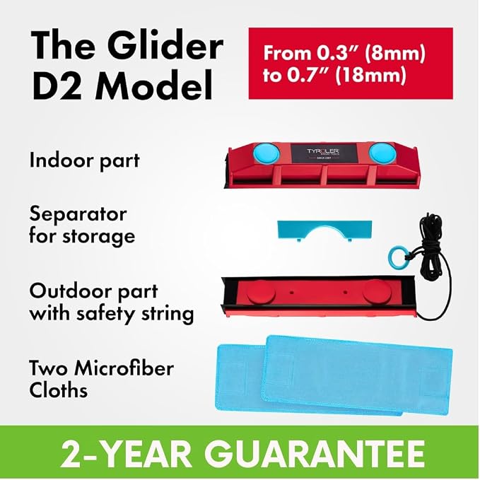 Tyroler Bright Tools The Glider D-2 Magnetic Window Cleaner for Double Glazed Windows. Fit to 0.3in - 0.7in Window Thickness. Glass Cleaner
