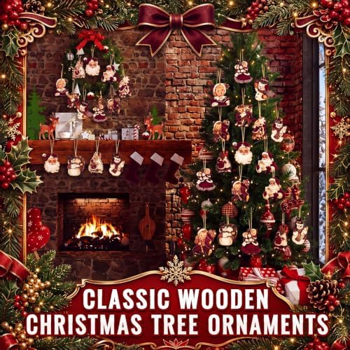 Huwena 36 Pcs Vintage Christmas Tree Ornaments, Classic, Burgundy