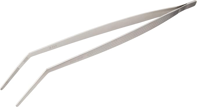 Mercer Culinary 18-8 Stainless Steel Precision Plus Chef Plating Tong, Curved Tip, 11-3/4 Inch