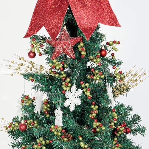 Fangoo 20 Pack 7 Inch Artificial Green Red Berry Picks for Christmas Tree