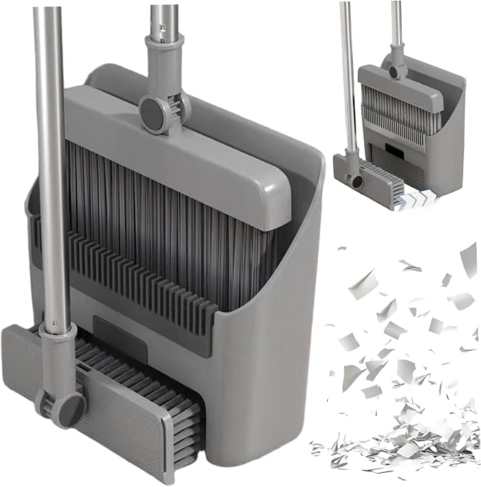 3-in-1 Broom with Dustpan Combo Set Foldable and Rotating Broom and Dustpan Set with Long Handle for Home Office School Dorm with Combo Sets.