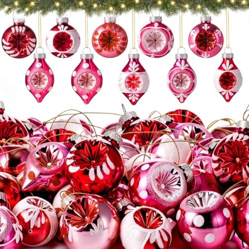 40Pcs Vintage Christmas Glass Ornaments Bulk 1.6''Reflector Ball