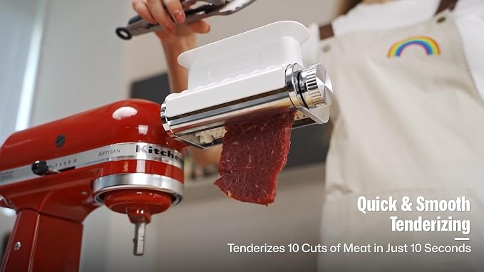 Meat Tenderizer Attachment for KitchenAid Mixer, 3 Thickness Settings | Fits KitchenAid Stand Mixers: Tenderizes beef, pork, lamb & venison — deeper marinade for juicier results