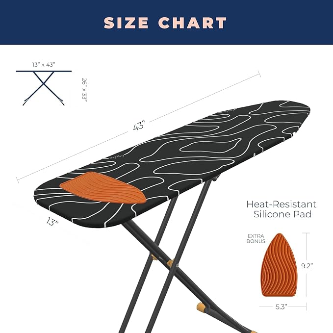 Ironing Board Compact Space Saver with Extra Thick 4 Layers Heat Resistant Cover, Foldable for Easy Storage, Height Adjustable