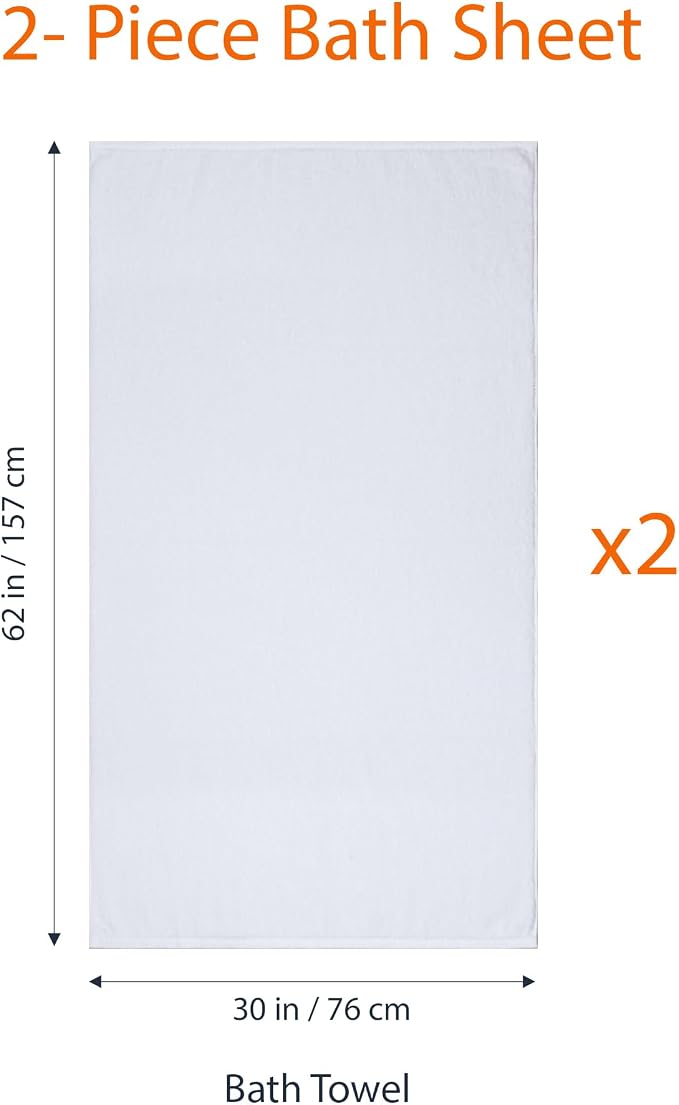 Amazon Basics 2-Piece Quick-Dry Oversize Bath Towel, 100% Cotton, 62" x 30", White