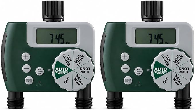 Orbit Programmable Digital Hose Watering Timer - 1 Outlet - Battery Powered - with LCD Screen - Built-in Rain Delay - Water-Resistant - 62061 (2-Pack 2 Outlet)