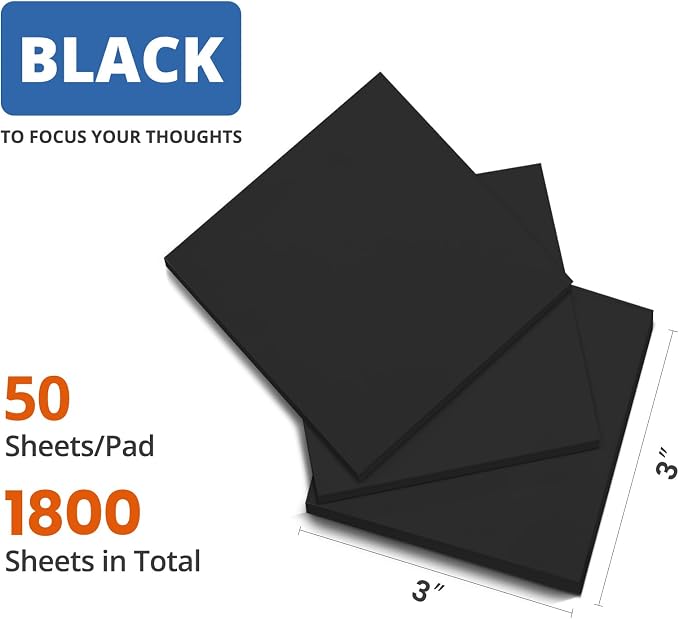 Sticky Notes, 36 Pads, 3x3 Inches Self-Stick Note Pads, Perfect for Office, Study, and Daily Life Organization - Black