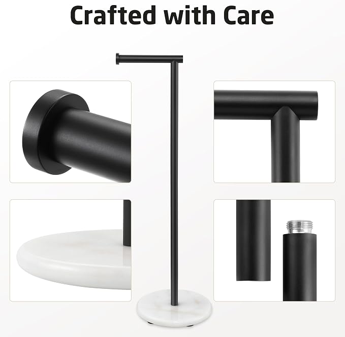 KES Extra High Black Toilet Paper Holder Freestanding 26", Toilet Paper Holder Stand with Natural Marble Base, Floor Free StandingToilet Paper Holder 18/8 Stainless Steel Matte Black, BPH284S66-BK