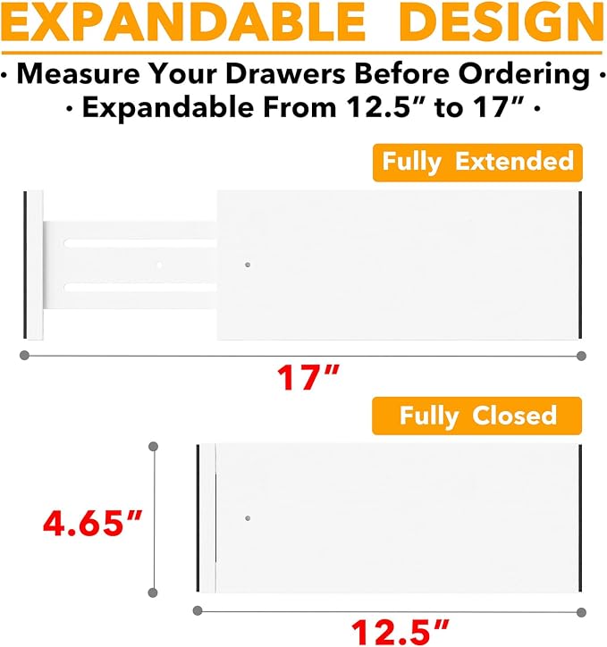 SpaceAid Bamboo Dresser Drawer Dividers 6 Pack, (Need 4.65" Deep Drawer) Adjustable 12.5“-17” Organizers, Expandable Organization for Clothing, Clothes, Dressers, White