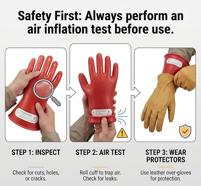 Dielectric Electrician Gloves - Class 00 ASTM Compliant Insulated Electrical Rubber Gloves For Work,Linemen,Shock Resistant