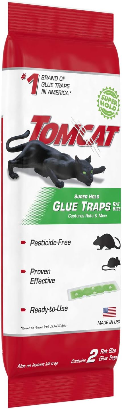 Tomcat Super Hold Glue Traps Rat Size, 24 Traps | For Rats, Mice, Snakes, Cockroaches, Spiders, and Scorpions, Ready-To-Use, 12 Packages Each with 2 Traps