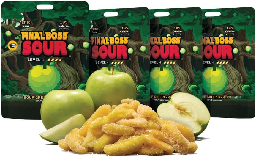 Final Boss Sour Fruit Candy, Green Apple, Level 4, 4 Pack