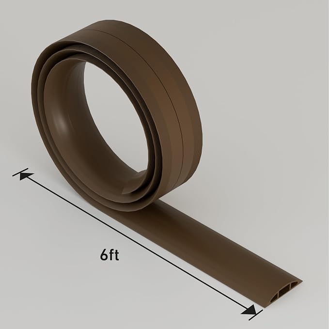 D-Line 6ft Floor Cord Cover, Cable Protector, Hide Extension Cords, Protect Cords, Prevent Cable Trips, Heavy Duty Cord Hider - Cable Cavity = 0.63" (W) x 0.31" (H) - Brown