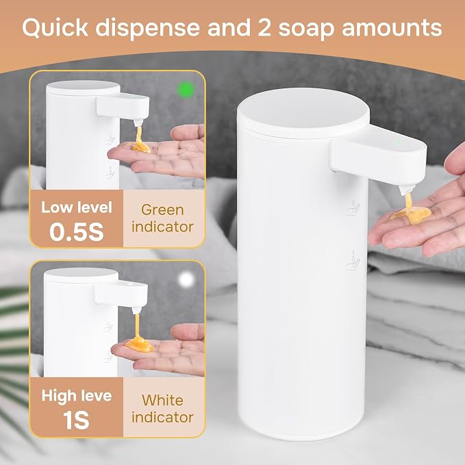 Automatic Soap Dispenser Stainless Steel with Sensor Infrared Soap Dispenser Electric IPX5 Waterproof USB-C Charging Motion Sensor for Kitchen & Bathroom, 9oz (White)