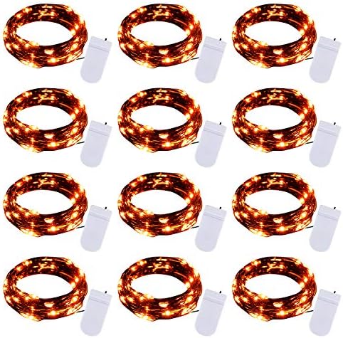 Brightown Halloween Orange Fairy String Lights: 12 Pack 7 Ft 20 LED Battery Operated Firefly Lights on Black Wire Starry Moon Lights for DIY Party Bedroom Patio