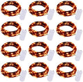 Brightown Halloween Orange Fairy String Lights: 12 Pack 7 Ft 20 LED Battery Operated Firefly Lights on Black Wire Starry Moon Lights for DIY Party Bedroom Patio