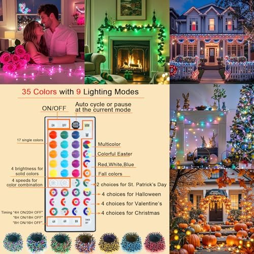 Pooqla 200 LED Color Changing Christmas String Lights with Remote, 66 ft