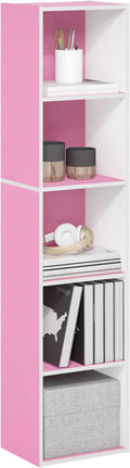 Furinno PASIR Book Shelf, 5-Tier Modern Bookshelf, Open Shelves Bookcase 9 x 12 x 52, Easy Assembly, for Living Room, Bedroom, Home Office, Pink/White