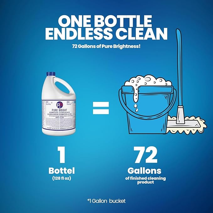 (6 Gallons) - Liquid Chlorine Bleach, for Laundry, Household and Commercial Cleaning, 1 Gallon Jugs