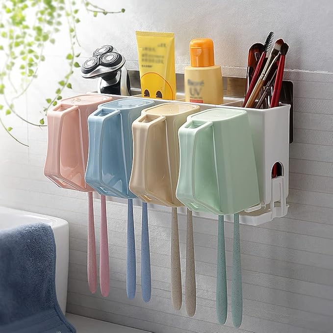 Toothbrush Rack Traceless Toothbrush Holder Wall-Mounted Toothbrush Holder with Sink for Storage of Toothbrush, Toothpaste, Cosmetics Bathroom Toothbrush Holder