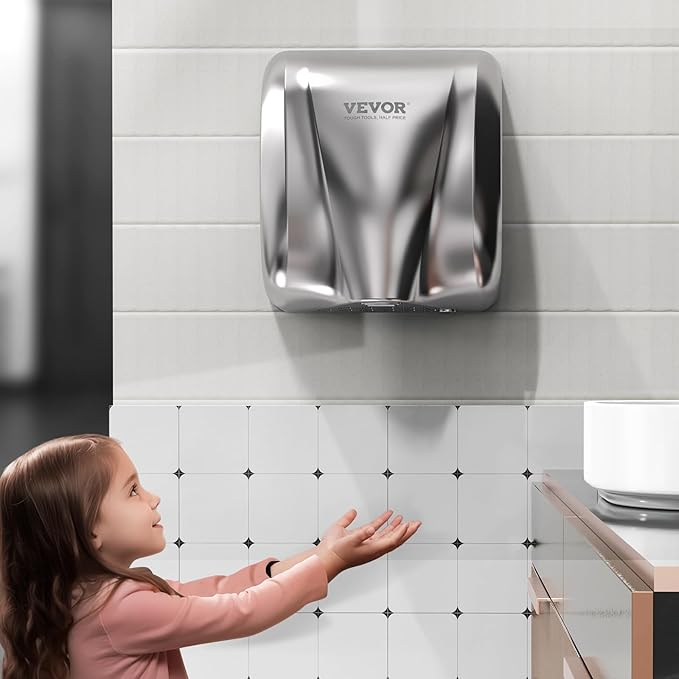 VEVOR Heavy Duty Commercial Hand Dryer, 1300W Automatic High Speed Stainless Steel Warm Wind Hand Blower, 120V Plug in/Hardwired Two Power Options, Compliant for Industry Business Restrooms