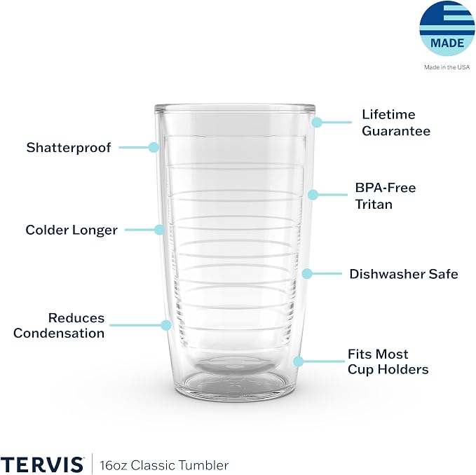 Tervis Clear & Colorful Tabletop Made in USA Double Walled Insulated Tumbler Travel Cup Keeps Drinks Cold & Hot, 16oz - 4pk, River Rock | Made in USA, Double-wall Insulated, Shatterproof, BPA-Free, Dishwasher Safe, Fits Most Cupholders, Great to Gift, ...