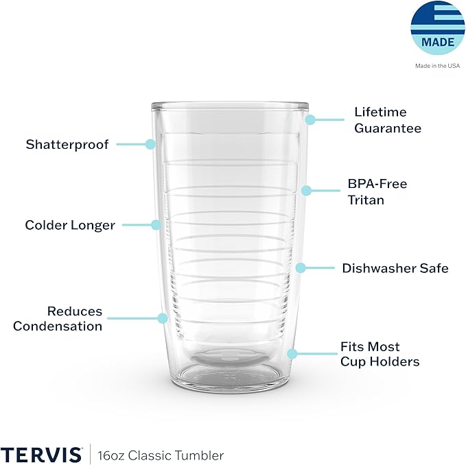 Tervis Clear & Colorful Tabletop Made in USA Double Walled Insulated Tumbler Travel Cup Keeps Drinks Cold & Hot, 16oz, Red | Made in USA, Double-wall Insulated, Shatterproof, BPA-Free, Dishwasher Safe, Fits Most Cupholders, Gifts under $20