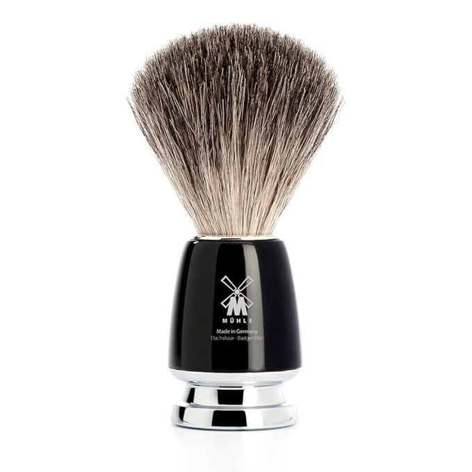 MÜHLE RYTMO Pure Badger Shaving Brush | High-Grade Handle with Chrome Accents | Luxury Shave Accessory for Men
