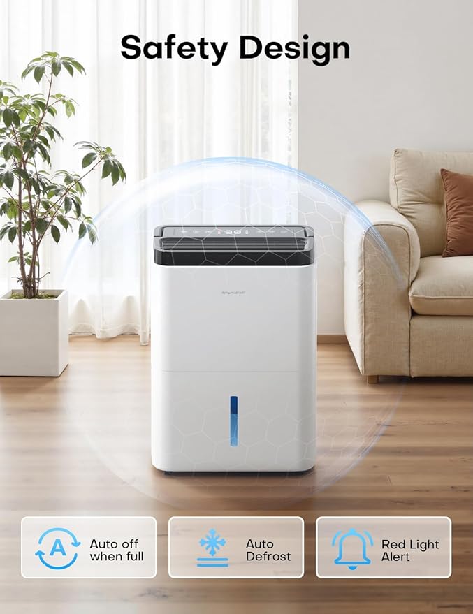 3000 Sq.Ft Dehumidifiers for Home with Drain Hose 35 Pints, Compressor Dehumidifier Smart Humidity Control, 3 Modes, 24H Timer, Auto-Defrost, Dry Clothes Dehumidifiers for Basement Bathroom Bedroom