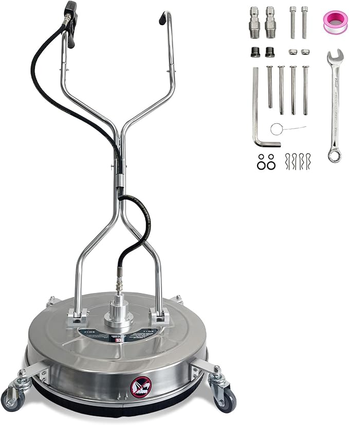 20-inch Stainless Steel Pressure Washer Surface Cleaner, Heavy Duty 4-Wheel Driveway & Concrete Cleaner Attachment, Commercial-Grade 4600 PSI for Patios, Sidewalks, Decks