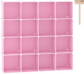 C&AHOME 16 Cube Storage Organizer Cube Shelves Units Storage Cubes, Pink | Plastic DIY Closet Organizer, Stackble Modular Closet Storage Shelves Ideal for Home, Bedroom, 48.4" L × 12.4" W × 48.4" H