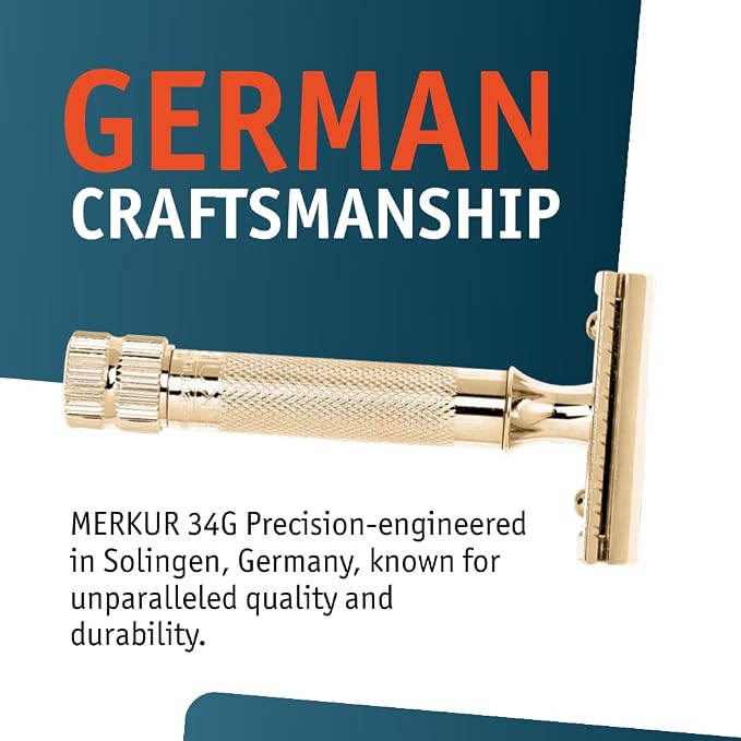 Merkur Classic 2-Piece Double Edge Safety Razor Gold Plated, 1 Count