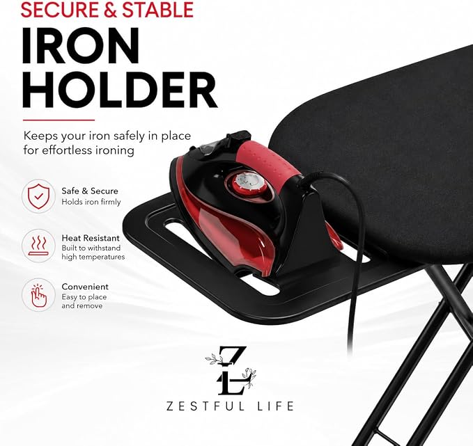 Ironing Board Metal Panel Iron Board 53" x 13.5", 7mm Thick Heat & Scorch Resistant Pad Full Metal Construction Ironing Board with Smart Hanger & 7 Adjustable Heights Compact and Space Saving