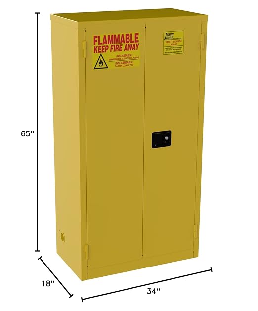 Jamco 44 Gallon Steel Flammable Safety Cabinet, Manual Doors, Yellow | All-Welded Double-Wall Steel Flammable Storage Cabinet, Lockable Doors, 34"W X 18"D X 65"H, Osha & Fm Certified, Made In Usa