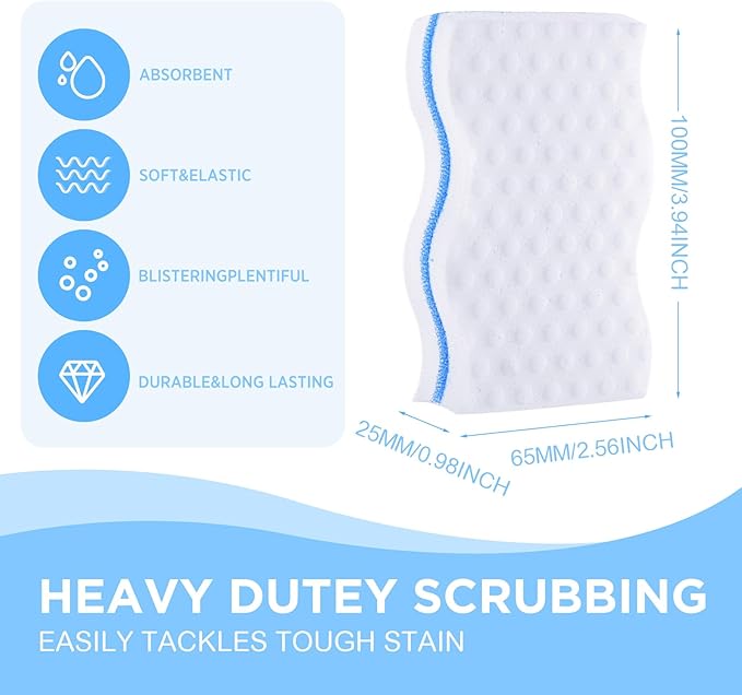 SiliFine Magic Extra Durable Sponge Eraser 3 Layer Density Cleaning Pads in Bulk Thick More Lasting Sponge Eraser for Bathroom Kitchen Floor Bathtub Toilet Cleaner(60 Pcs,White, Blue)
