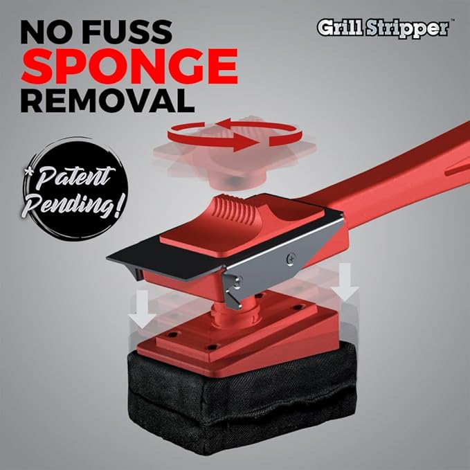 GRILL STRIPPER Bristle Free Grill Brush with Extra Sponge - Steam Grill Brush Bristle Free with Patent Pending Triple Scraper and Dishwasher Safe Replaceable Fire Resistant Steam Sponge