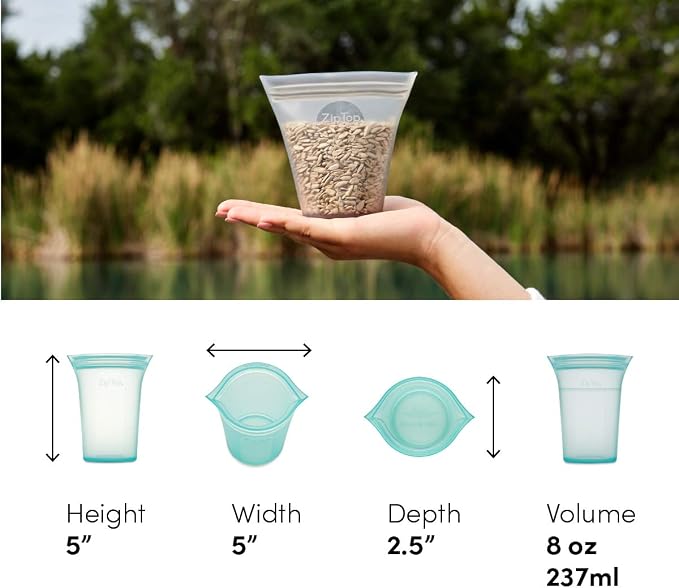 Zip Top Reusable Food Storage Bags | Small Cup [Frost] | Silicone Meal Prep Container | Microwave, Dishwasher and Freezer Safe | Made in the USA