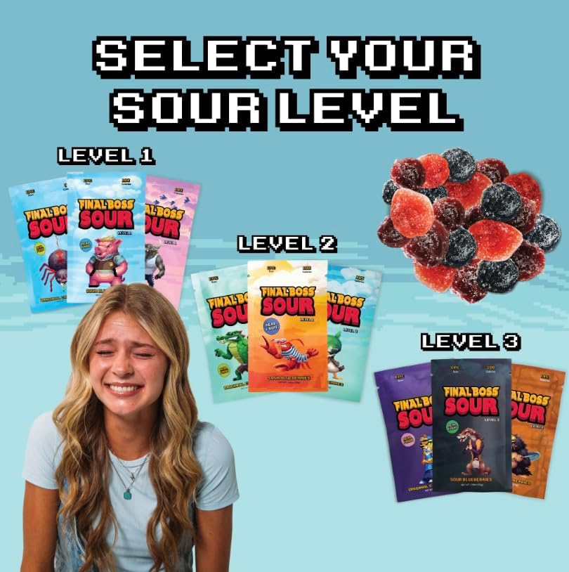 Final Boss Sour Fruit Candy, Berries Variety, All Levels, 18 Pack