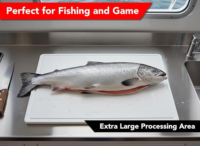 Thirteen Chefs Extra Large 30x18 Inch Cutting Board with Juice Groove - Great for Carving, Fish, Meat and Game – 1/2 Inch Thick White HDPE Plastic, 10 pounds