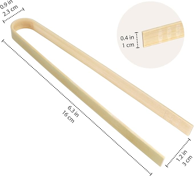 BambooMN 6.3" Mini Bamboo Disposable Tongs - Toast Tongs - 100 Pieces