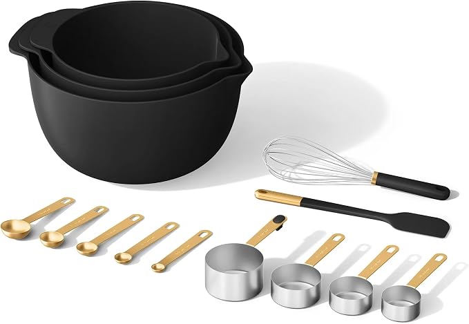 14 Piece Mixing Bowl and Measuring Set, Nesting Kitchen Prep Set with Measuring Cups Spoons Whisk Spatula, BPA Free Dishwasher Safe Baking Set