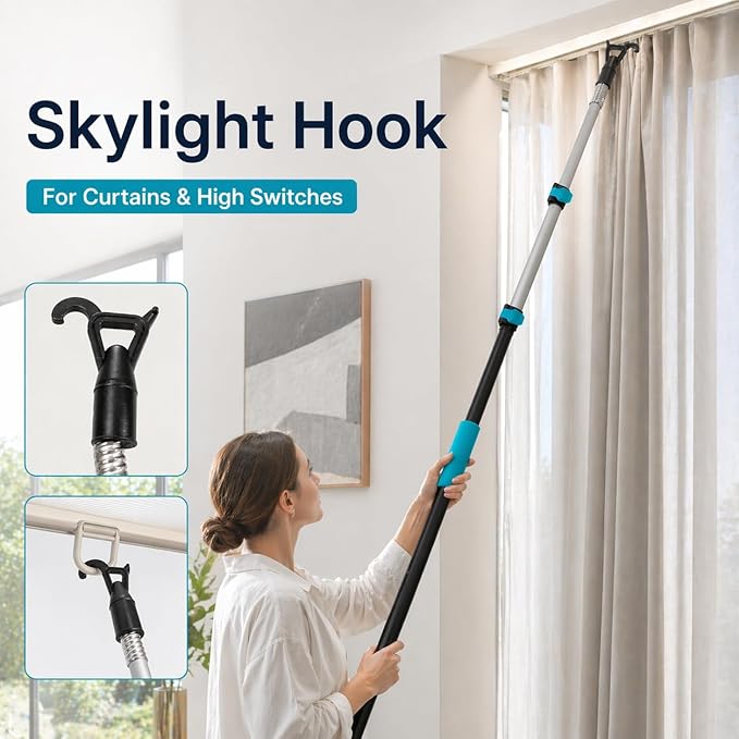High Ceiling Duster Kit with 5-24FT Heavy Duty Extension Pole, Reaches Up to 30FT, Includes Microfiber Feather Duster, Cobweb and Ceiling Fan Duster, Window Squeegee Cleaner & Skylight Hook (24FT)