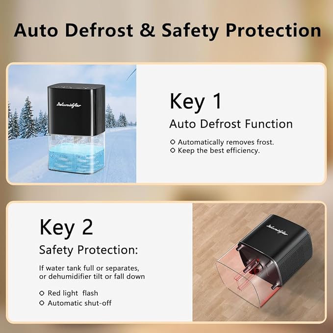 Dehumidifier 58OZ 1657ML Small Dehumidifier for Home Safety Dehumidification 5 Timers 3 Setting Modes Auto Shut Off Protection Adjustable 10 Color Lights Low Noise For Bedroom Bathroom 230 Ft²