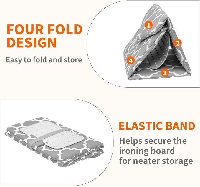 Foldable Steamer Board for Clothes, 35.62x15.75inches Ironing Mat with Silicone Iron Pad, Portable Steamer Pad for Steaming Clothes, Grey