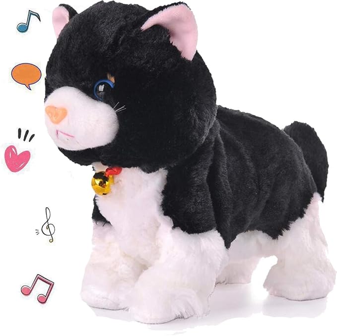 Smalody Interactive Plush Toys, Novelty Sound Control Mechanical Cat Electronic Pets Robot Cat Gift for Children (Black)