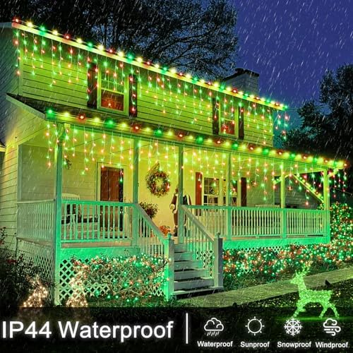 66FT Icicle Lights for Outside 640 LED Red and Green Christmas Lights