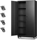 Metal Garage Storage Cabinets with Wheels,Steel Tool Cabinets Lock Door and Adjustable Shelves for Home,Office,Warehouse Organisieren (Black, 75" H)