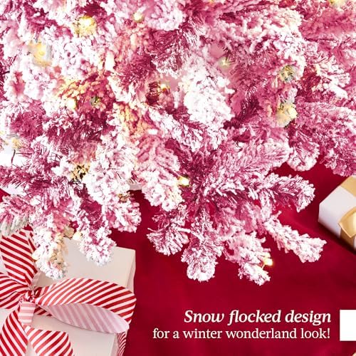 Best Choice Products 7.5ft Pre-Lit Pink Christmas Tree, Artificial Snow Flocked Full Fir Tree, Holiday Decoration w/ 550 Lights, 1,346 Branch Tips, Foldable Metal Base