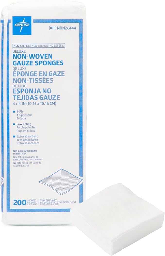 Medline Deluxe Nonwoven Gauze Sponge, 4-Ply, 4 x 4 in, Pack of 2000 | Non-Sterile, Absorbent, Low Linting, Fast-Wicking